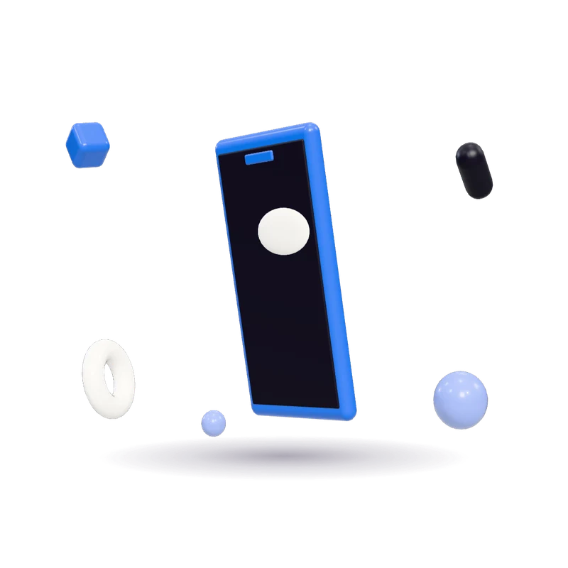 A glossy blue toy phone with a pale smudge across its dark screen