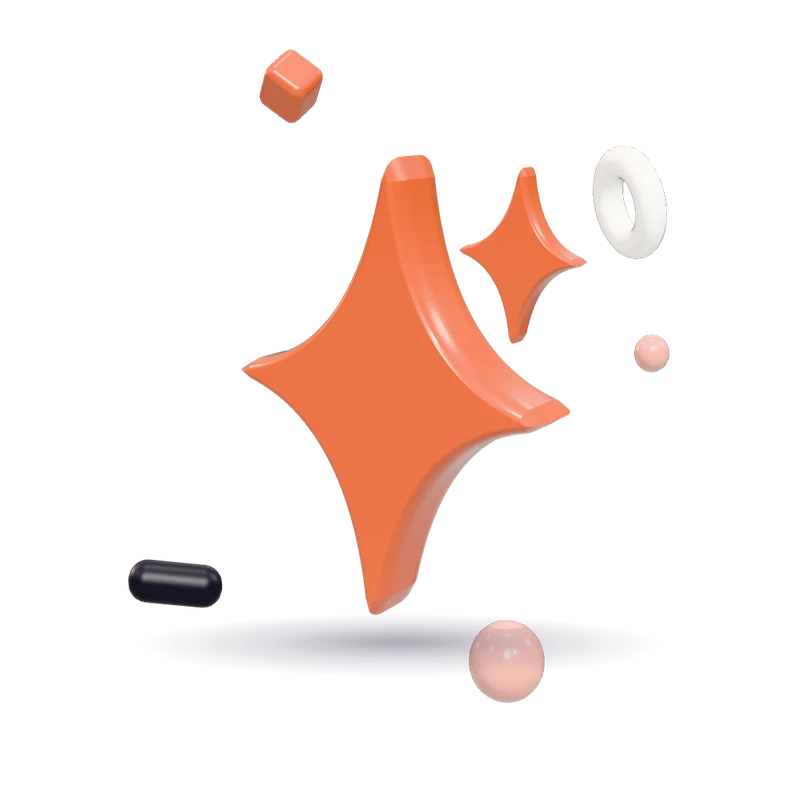 A glossy orange toy sparkle, the four-pointed star on every AI button, with a smaller one beside it