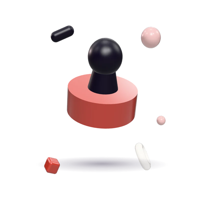 A glossy vermilion toy seal stamp with a black handle